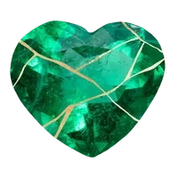 Logo van therapie toxische relaties: groen gebroken kintsugi hart gelijmd met goudlijm
